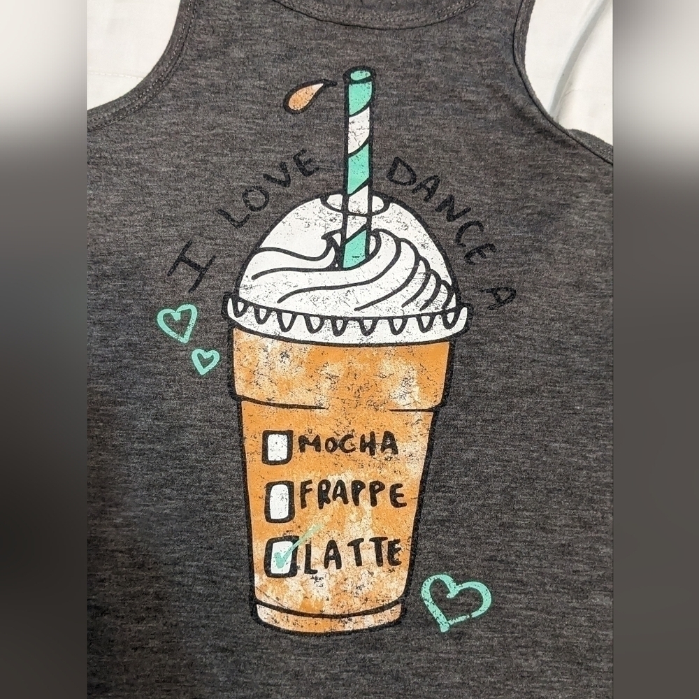 Gray Graphic Tank Top - Latte Coffee Print